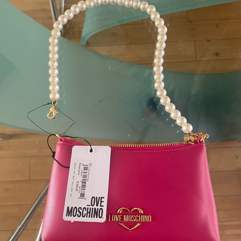 Love Moschino Pink Clutch with Pearl Strap